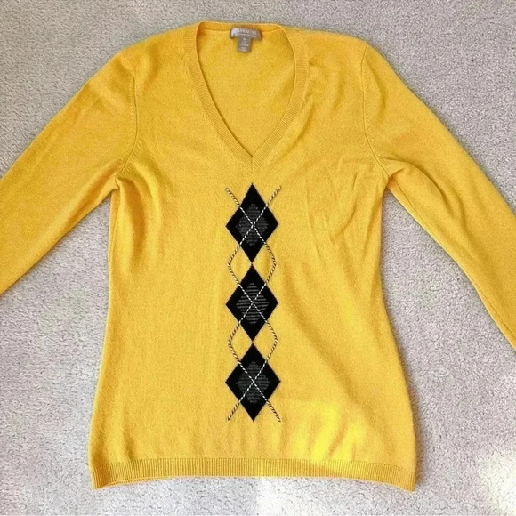 Charter Club 2 Ply Preppy Cashmere Argyle Sweater Size LG V-neck - Picture 3 of 8